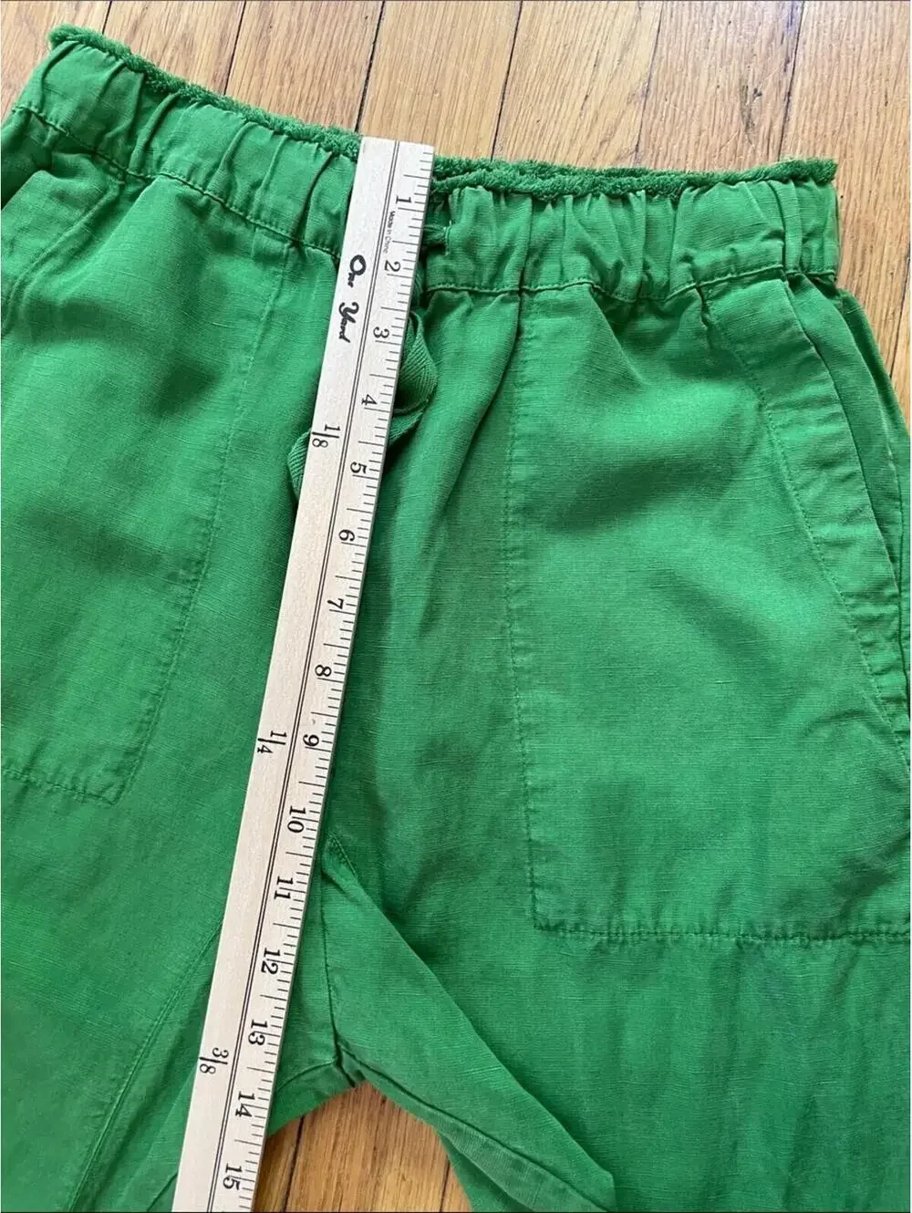 Zara Kelly Green Linen Blend Cropped Drawstring Pants XS Vibrant Bold